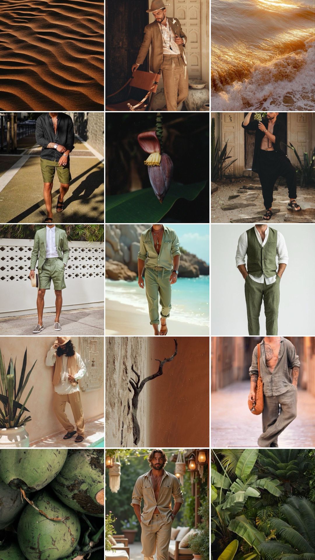 Men's attire mood board with earthy tones inspiration